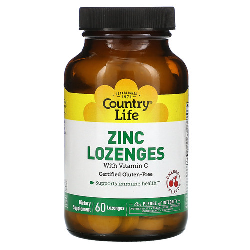 Country Life  Zinc Lozenges with Vitamin C  Cherry  60 Lozenges