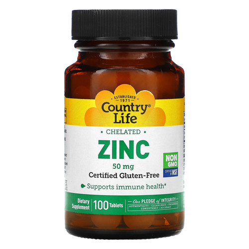 Country Life  Chelated Zinc  50 mg  100 Tablets