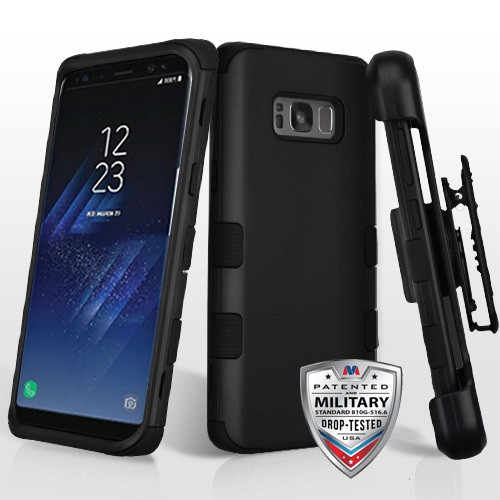 MYBAT Rubberized TUFF Case w/ Holster for Galaxy S8 - Black/Black