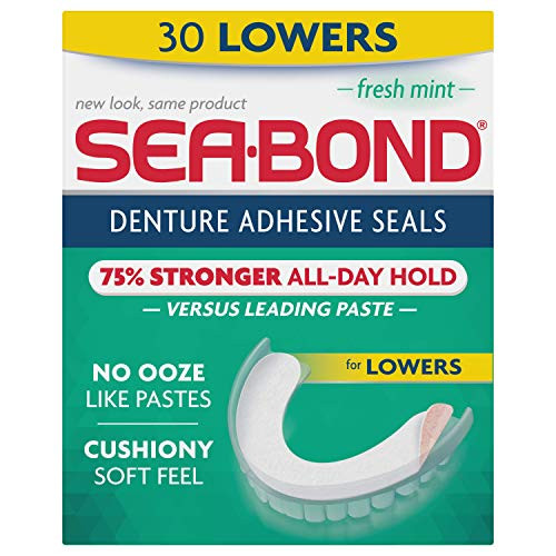 Sea Bond Secure Denture Adhesive Seals  Fresh Mint Lowers  Zinc Free  All Day Hold  Mess Free  30 Count