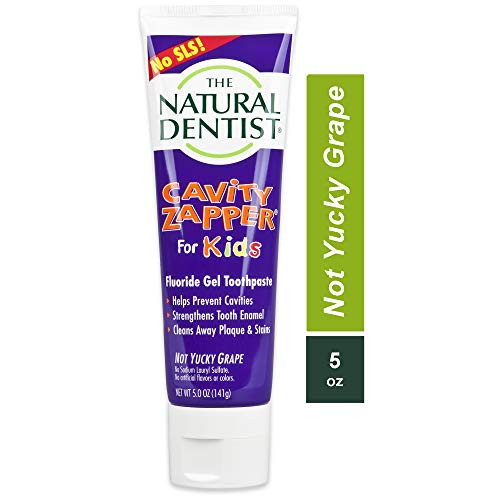 The Natural Dentist Cavity Zapper Fluoride Gel Toothpaste For Kids Daily Use  Not Yucky Grape Flavor  5 Ounce Tube  Reduces Plaque  Helps Prevent Gingivitis and Cavities  No SLS  Sulfate Free