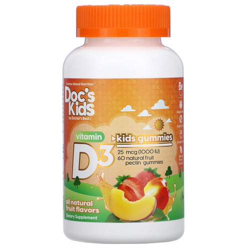 Doctor's Best  Doc's Kids  Vitamin D3 Gummies  All Natural Fruit Flavors  25 mcg (1 000 IU)  60 Natural Fruit Pectin Gummies
