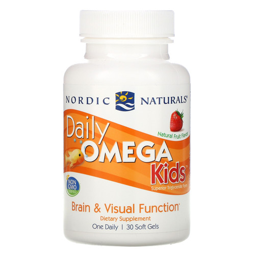 Nordic Naturals  Daily Omega Kids  Natural Fruit Flavor  500 mg  30 Soft Gels