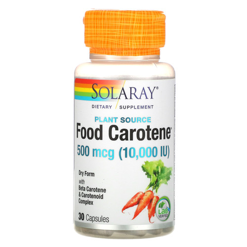 Solaray  Food Carotene with Beta Carotene & Carotenoid Complex  500 mcg (10 000 IU)  30 Capsules