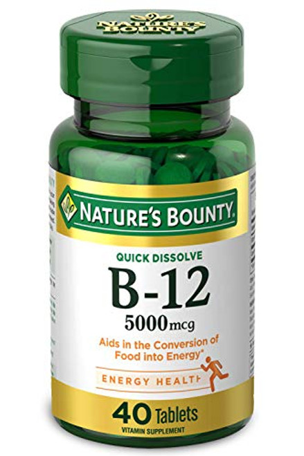 Vitamin B12 by Nature's Bounty  Quick Dissolve Vitamin Supplement  Supports Energy Metabolism and Nervous System Health  5000mcg  40 Tablets