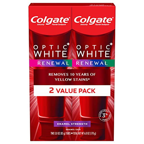 Colgate Optic Renewal Teeth Whitening Toothpaste with Fluoride Hydrogen Peroxide Enamel Strength  White  Wintergreen  3 Ounce (Pack of 2)