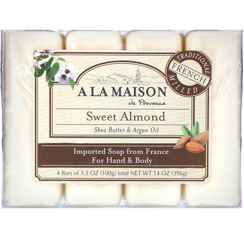 A La Maison de Provence  Hand & Body Bar Soap  Sweet Almond  4 Bars  3.5 oz Each