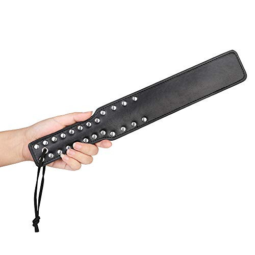 Quality Studded Spanking Paddles, 14.7inch Faux Leather Paddle for Adults Sex Play, Black