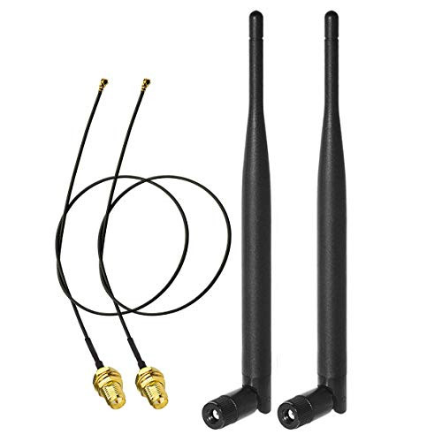 Bingfu Dual Band WiFi 2.4GHz 5GHz 5.8GHz 6dBi RP-SMA Male Antenna & 20cm 8 inch U.FL IPX IPEX MHF4 to RP-SMA Female Extension Cable 2-Pack for M.2 NGFF Intel Wireless Network Card WiFi Adapter Laptop