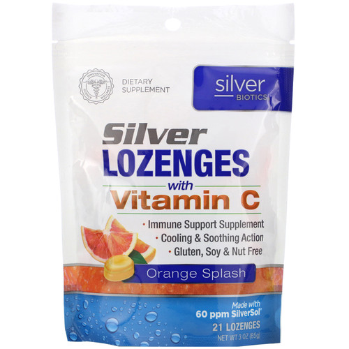 American Biotech Labs  Silver Biotics  Silver Lozenges  60 PPM SilverSol  Orange Splash  21 Lozenges