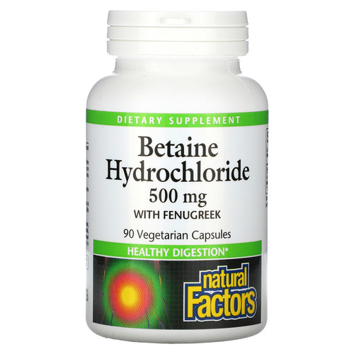 Natural Factors  Betaine Hydrochloride with Fenugreek  500 mg  90 Vegetarian Capsules