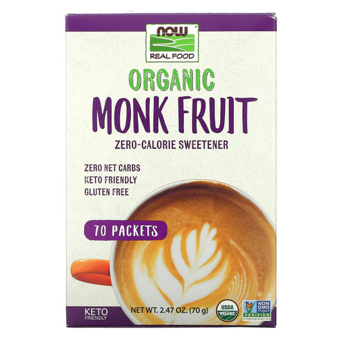 Now Foods  Real Food  Organic Monk Fruit Zero-Calorie Sweetener   70 Packets  2.47 oz (70 g)