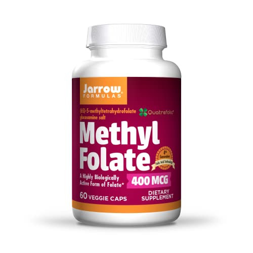 Jarrow Formulas Methyl Folate 400 mcg - 60 Veggie Caps - Highly Biologically Active Form of Folate - 4th Generation Folic Acid Technology - 60 Servings