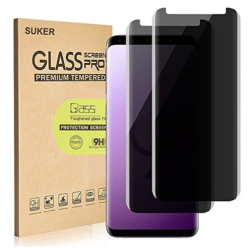 [2-Pack] AmzSuker Galaxy S9 Privacy Tempered Glass Anti-Spy Screen Protector [3D Curved] [Case Friendly] [9H Hardness] for Samsung Galaxy S9 (5.8")  Anti-Scratch  Bubble Free [Not for S9 Plus or Note 9]