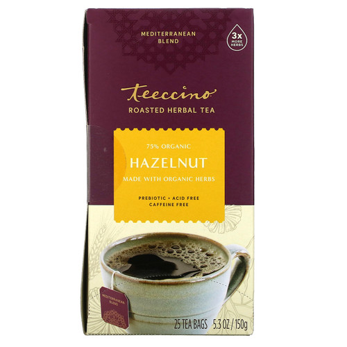 Teeccino  Roasted Herbal Tea  Hazelnut  Caffeine Free  25 Tea Bags  5.3 oz (150 g)