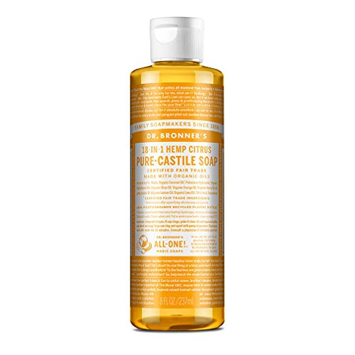 Dr. Bronner’s - Pure-Castile Liquid Soap (Citrus  8 ounce) - Made with Organic Oils  18-in-1 Uses: Face  Body  Hair  Laundry  Pets and Dishes  Concentrated  Vegan  Non-GMO