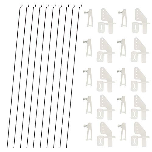 10 PCS 0.047x10.24 Steel Pushrods and 10 PCS Nylon 0.79x0.43 Lock on Control Horns 4 Holes for RC Airplane Model Aircraft DIY Parts