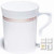  OCCASIONS 40 Mugs Pack  Heavyweight Disposable Wedding Party Plastic 8 oz Coffee Mugs/Tea Cups/Cappuccino Cups/Espresso Cup with Handles (8 oz Mugs  White & Rose Gold Rim)
