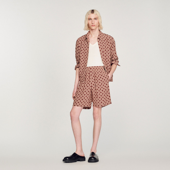 Square printed cross shorts - Brown