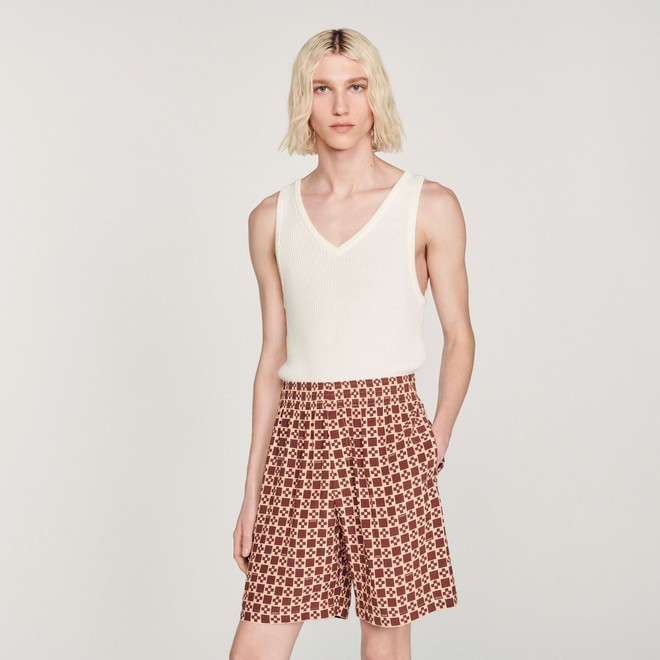 Square printed cross shorts - Brown