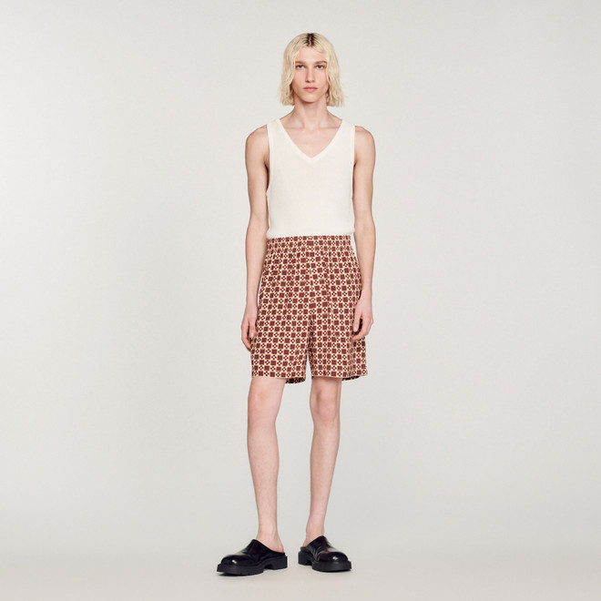 Square printed cross shorts - Brown