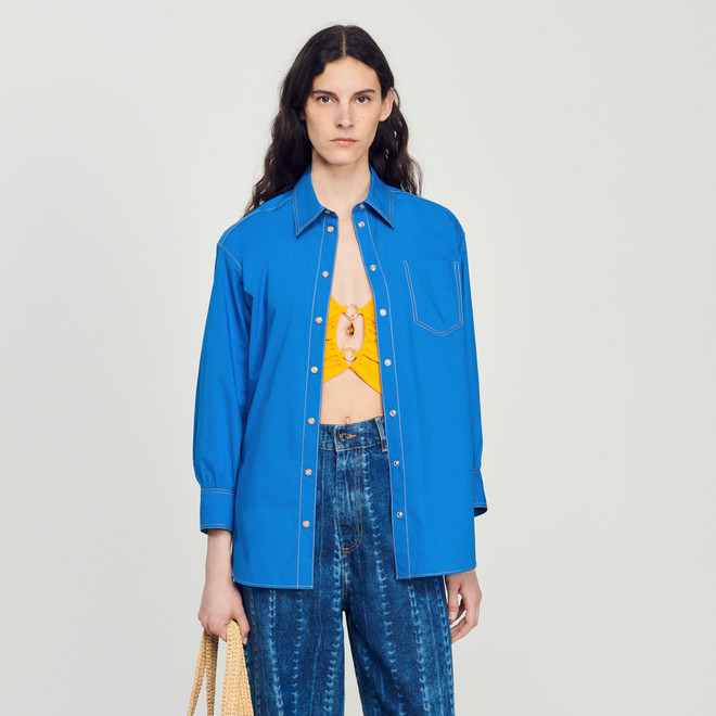 Shirt with white overstitching - Blue