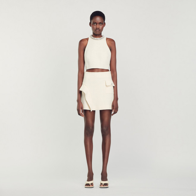 Woven skirt with ruffle - Ecru