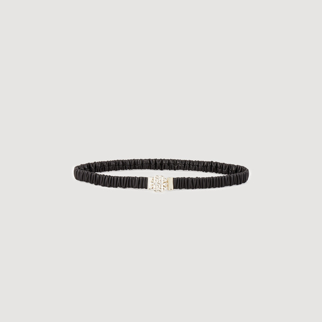 Elasticated leather belt - Black
