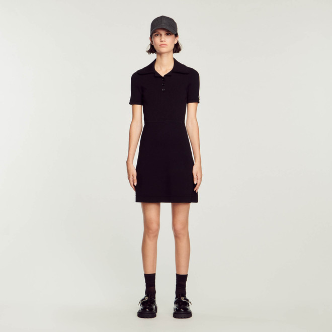 Collared knit dress - Black
