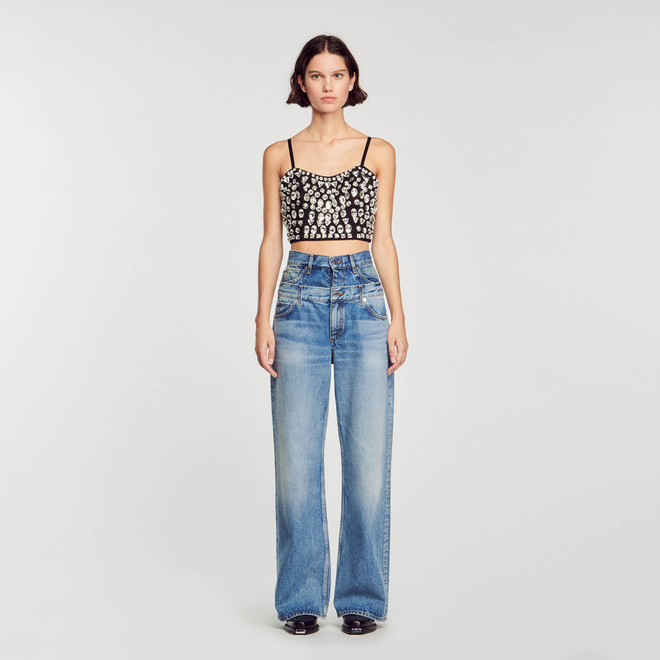 Top with rhinestone gems - Black