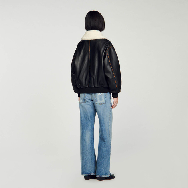 Leather bomber jacket - Brown