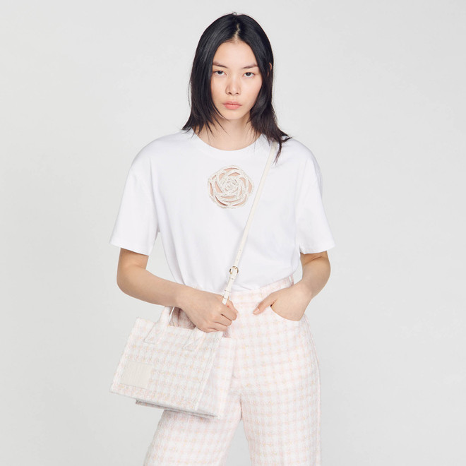 Rhinestone rose tshirt - White