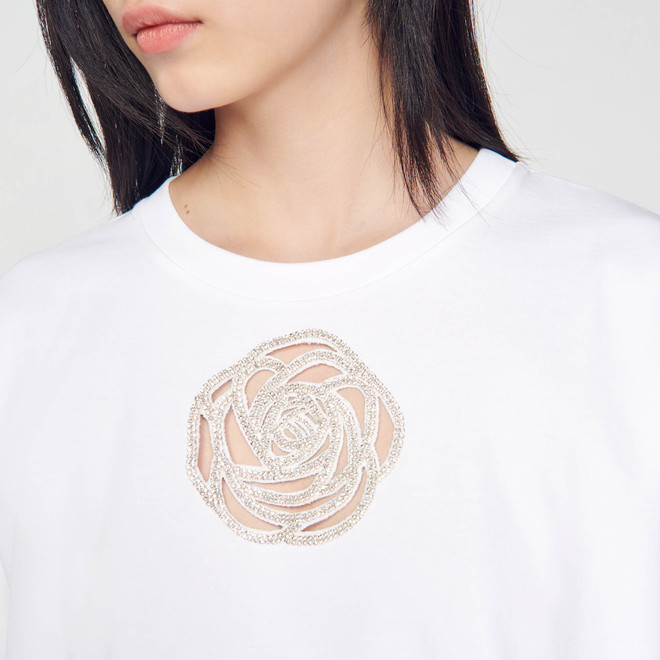 Rhinestone rose tshirt - White