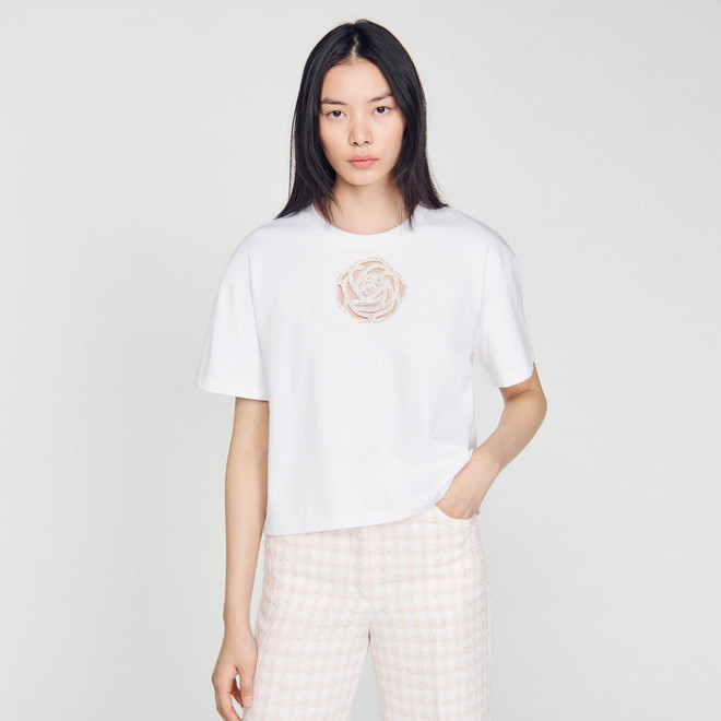 Rhinestone rose tshirt - White