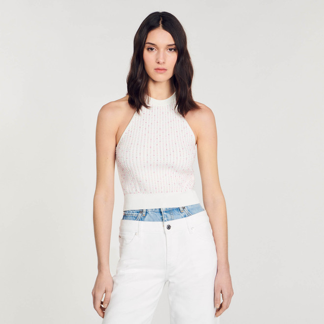 Beaded Knit Top - White
