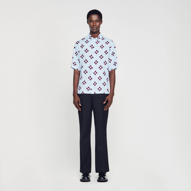 Cross Flower Short Sleeved Shirt - Blue