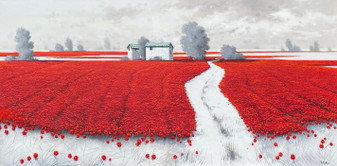 W003340 - Titolo:  Red Landscape - Dipinto su Tela - Dimensioni: 60 x 120 - Dipinti e Stampe