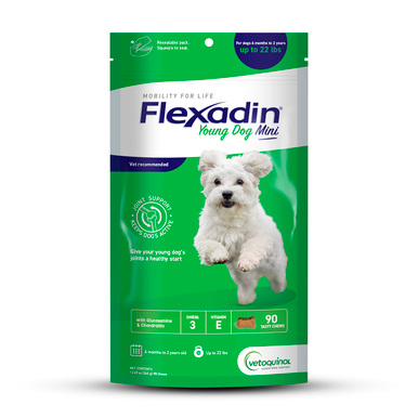 Vetoquinol Flexadin Young Dog Mini Joint Support with Glucosamine, 90 chews