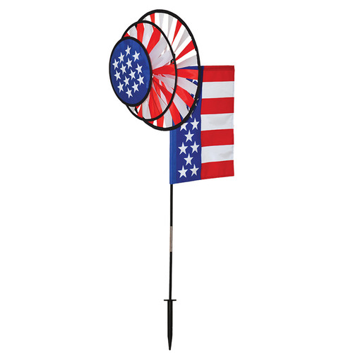 USA Flag Dual Spinner Wheels with Garden Flag