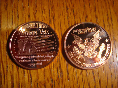Vietnam Vets Copper Round 1 oz .999 Fine