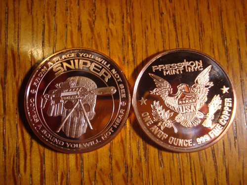 Sniper From A Place You Will Not See Copper Round 1 oz .999 Fine