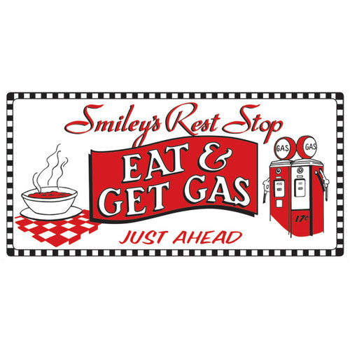 Smiley's Rest Stop Eat & Get Gas Tin Sign
