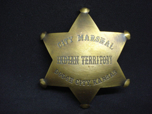 City Marshal Indian Territory Dodge City Kansas Solid Brass Western Badge 