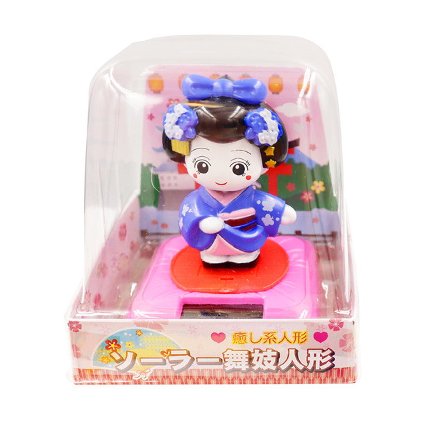 Japanese Dancer Blue Solar Car Bobblehead Toy Decoration 7325-5