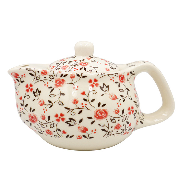 Chinese Tea Pot w/ Tea Strainer - Red Flowers