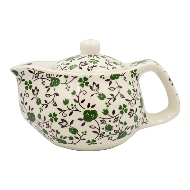 Chinese Tea Pot w/ Tea Strainer - Green Flowers
