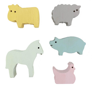 Hand Dyed wooden farm animals in pastel colours Hand Dyed wooden farm animals in pastel colours