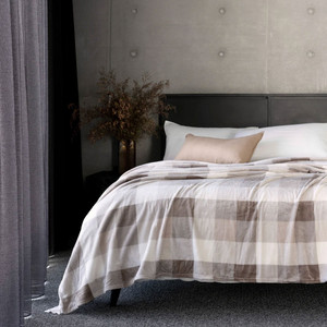 Charlie Ultraplush Blanket in Nougat shown on a bed Charlie Ultraplush Blanket in Nougat shown on a bed