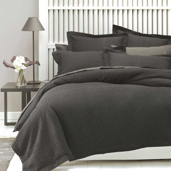Linen House Deluxe Waffle Charcoal Quilt Cover & Pillowcase Set|Charcoal