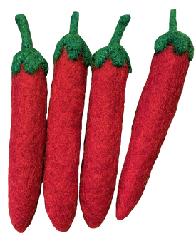 Red Chillies 4pc - Wool Felt Food | Papoose Toys